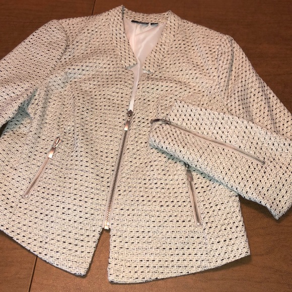 A.N.A. Lined Black and White Zip Blazer Jacket L - Picture 1 of 14